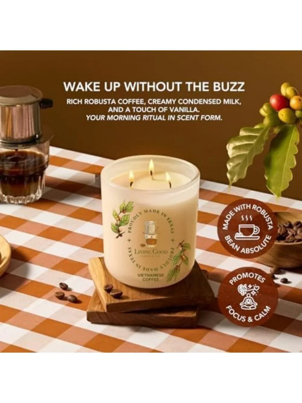 Rich Coffee Beeswax Candle - Roasted Bean & Sweet Vanilla, Long-Lasting 90+ Hr